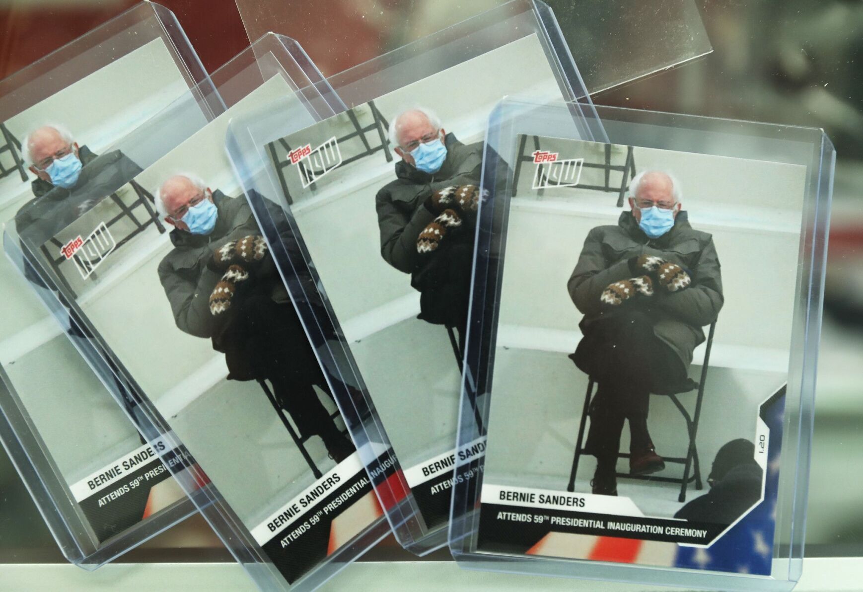 Bernie Sanders attending the inauguration for President Joe Biden is now a Topps trading card, as seen at Jim and Steve's Sportscards, Feb. 10, 2021, in Waukegan.